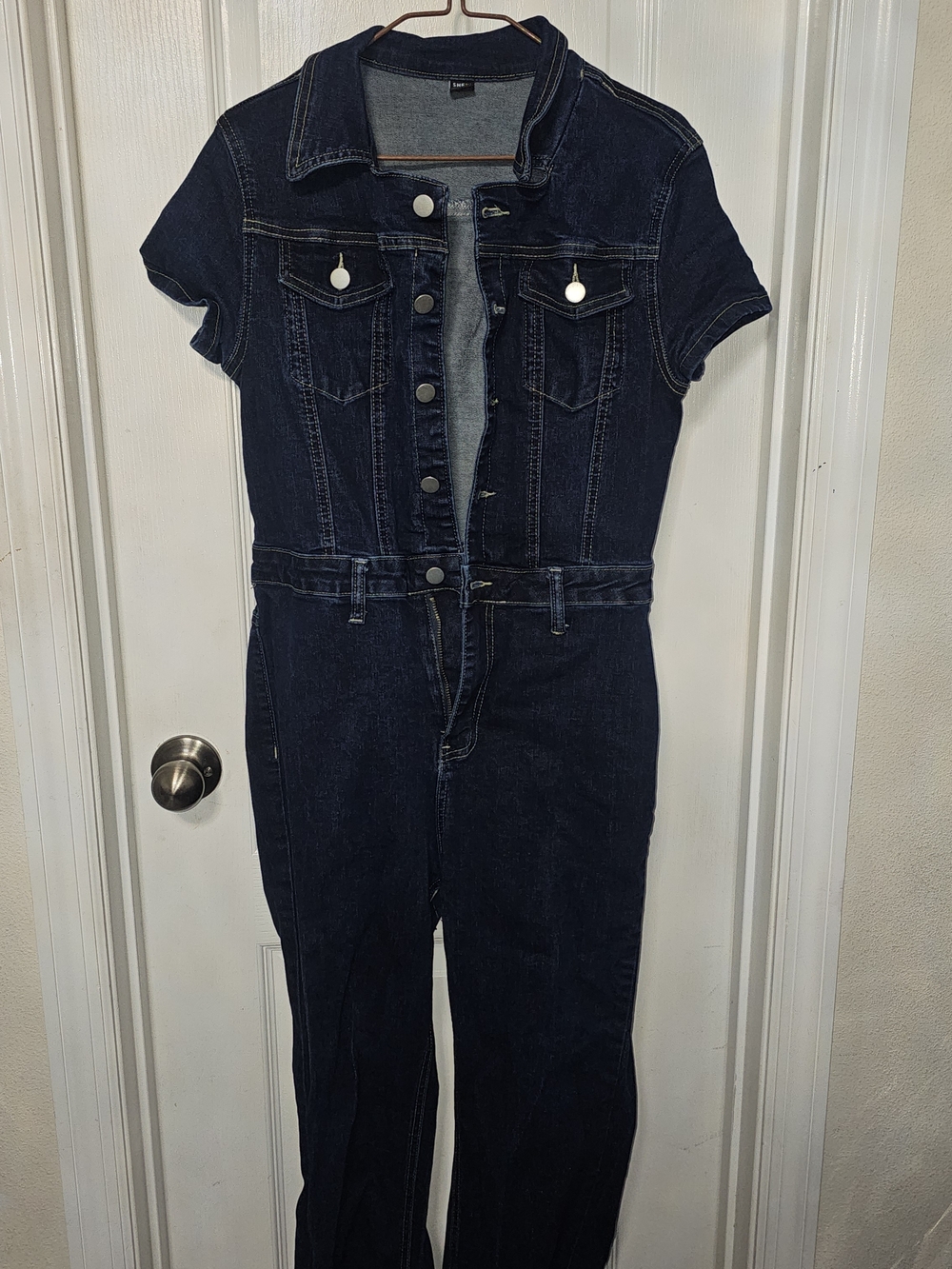SHEIN Dark Blue Denim Jacket with Contrast Stitching